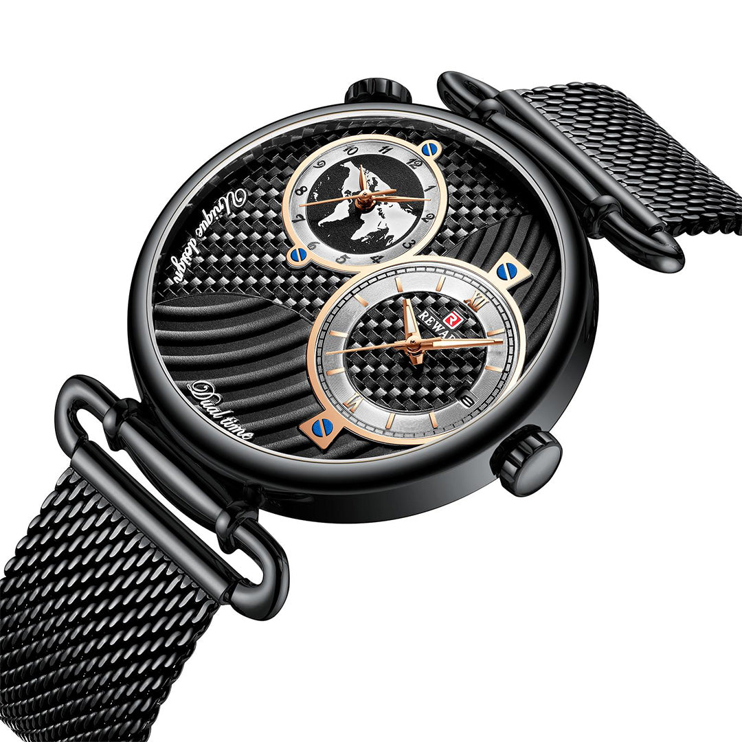 Reward-Montre Homme Luxe Quartz Double Cadran Fuseaux Horaires Multiples