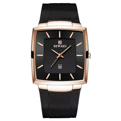 Reward-Montre Carrée en Acier Inoxydable. Style Raffiné pour Homme