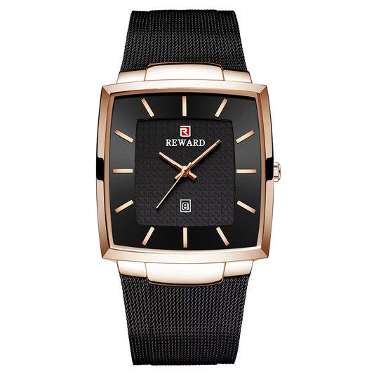 Reward-Montre Carrée en Acier Inoxydable. Style Raffiné pour Homme