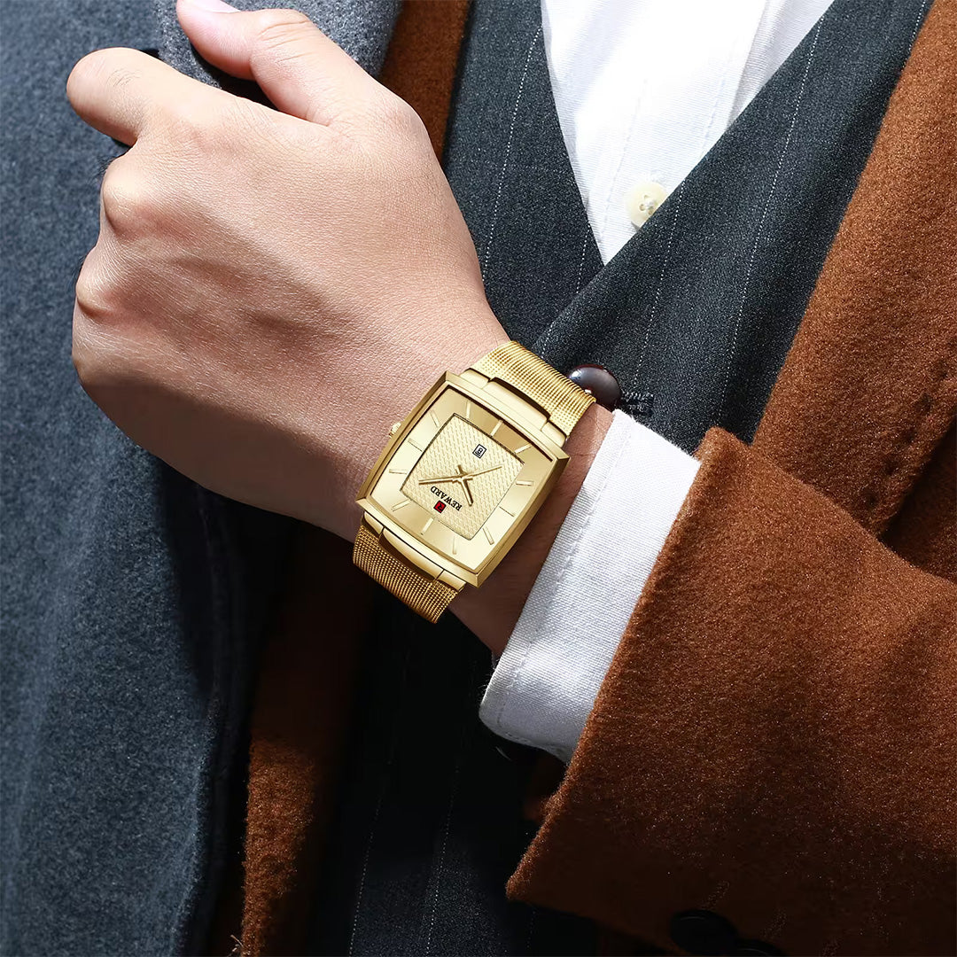 Reward-Montre Carrée en Acier Inoxydable. Style Raffiné pour Homme