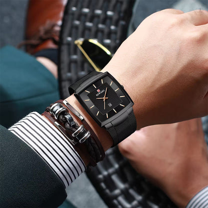 Reward-Montre Carrée en Acier Inoxydable. Style Raffiné pour Homme