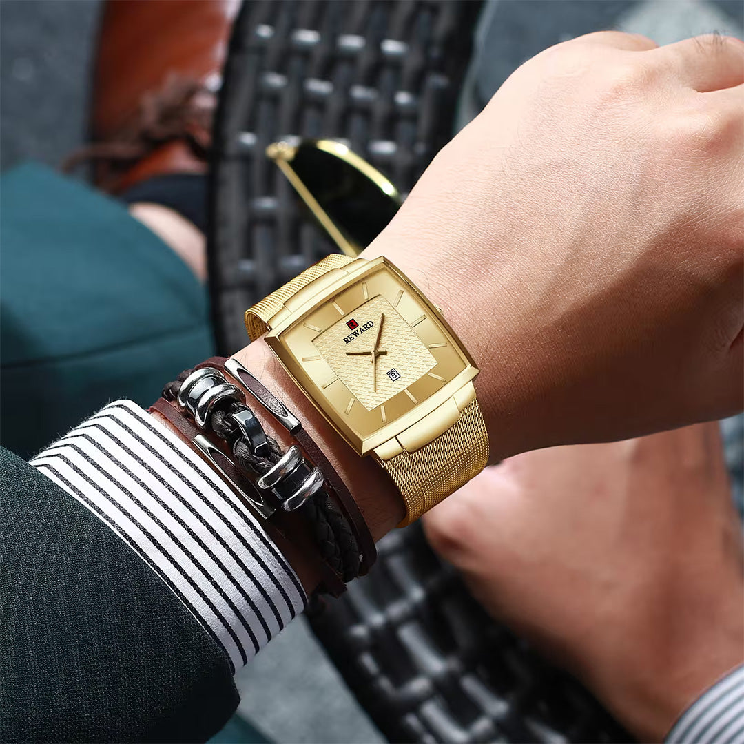 Reward-Montre Carrée en Acier Inoxydable. Style Raffiné pour Homme