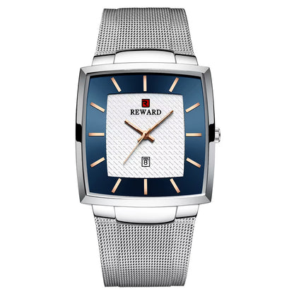 Reward-Montre Carrée en Acier Inoxydable. Style Raffiné pour Homme