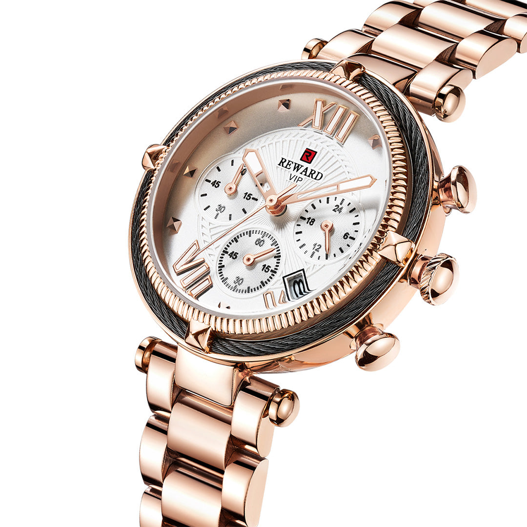 Reward-Montre Femme Chronographe de Luxe-Élégant en Acier Inoxydable