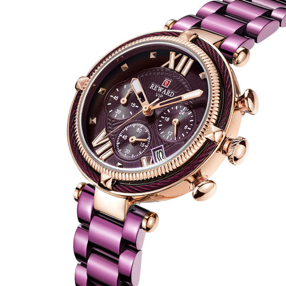 Reward-Montre Femme Chronographe de Luxe-Élégant en Acier Inoxydable