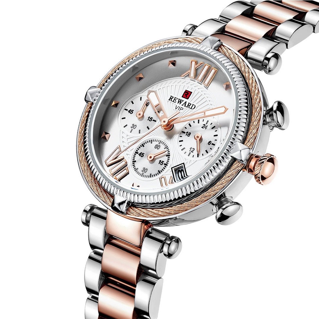 Reward-Montre Femme Chronographe de Luxe-Élégant en Acier Inoxydable