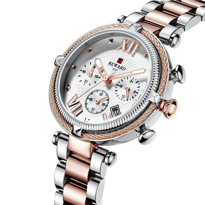 Reward-Montre Femme Chronographe de Luxe-Élégant en Acier Inoxydable