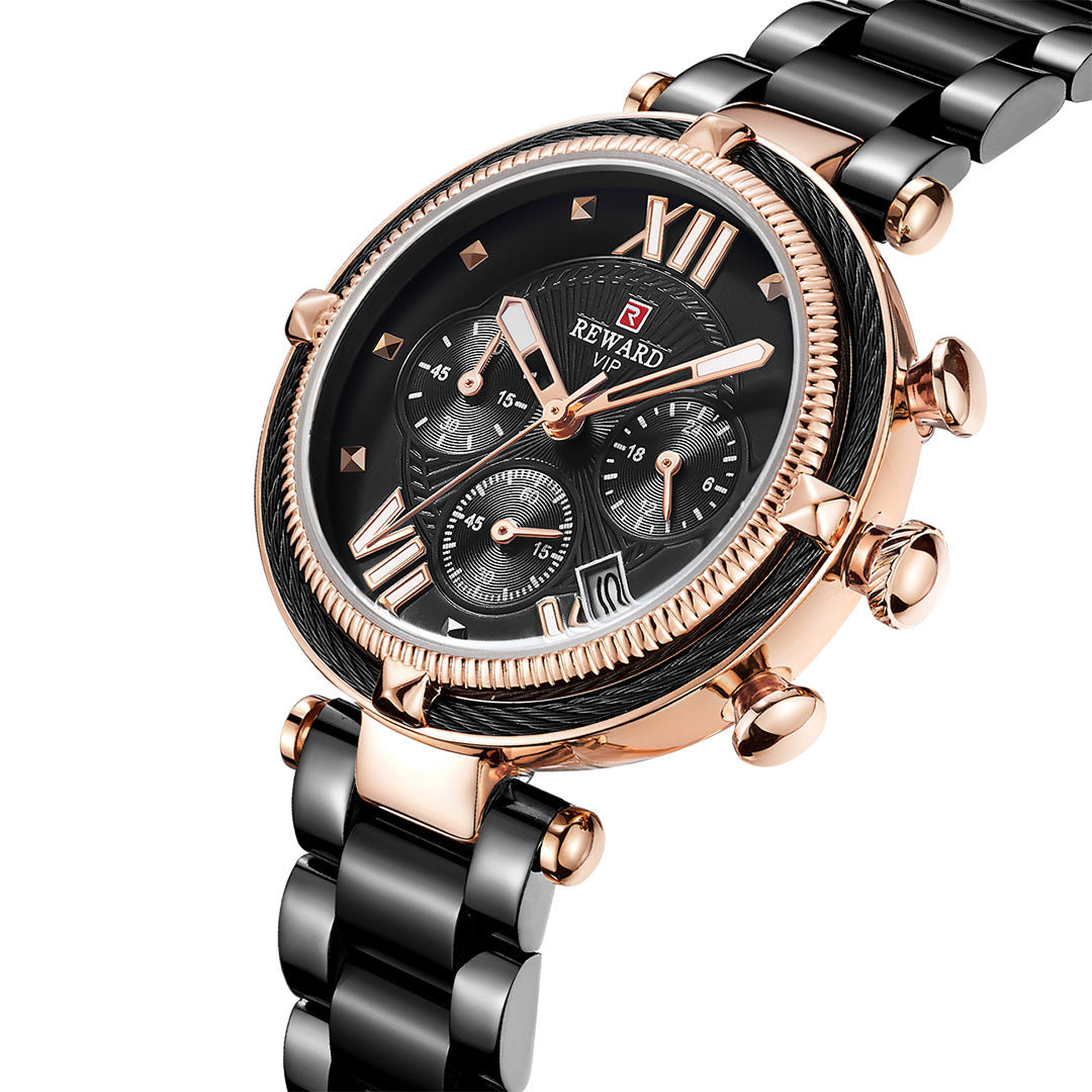 Reward-Montre Femme Chronographe de Luxe-Élégant en Acier Inoxydable
