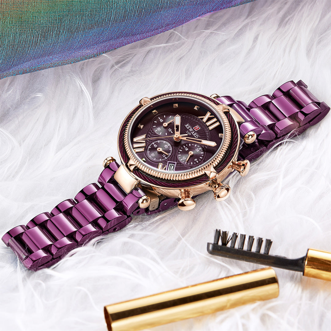 Reward-Montre Femme Chronographe de Luxe-Élégant en Acier Inoxydable