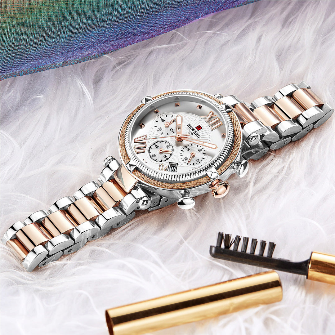 Reward-Montre Femme Chronographe de Luxe-Élégant en Acier Inoxydable