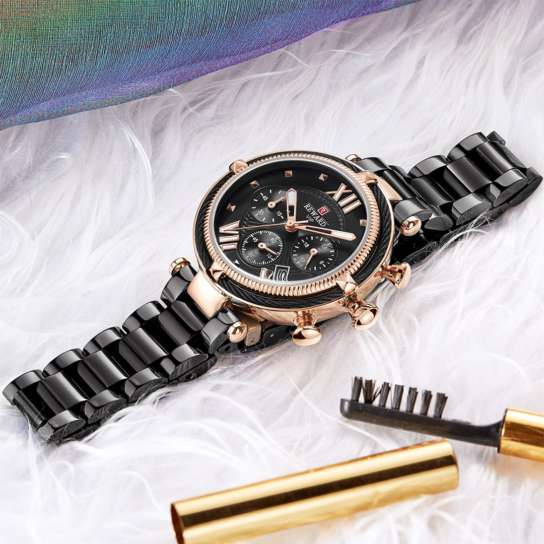 Reward-Montre Femme Chronographe de Luxe-Élégant en Acier Inoxydable