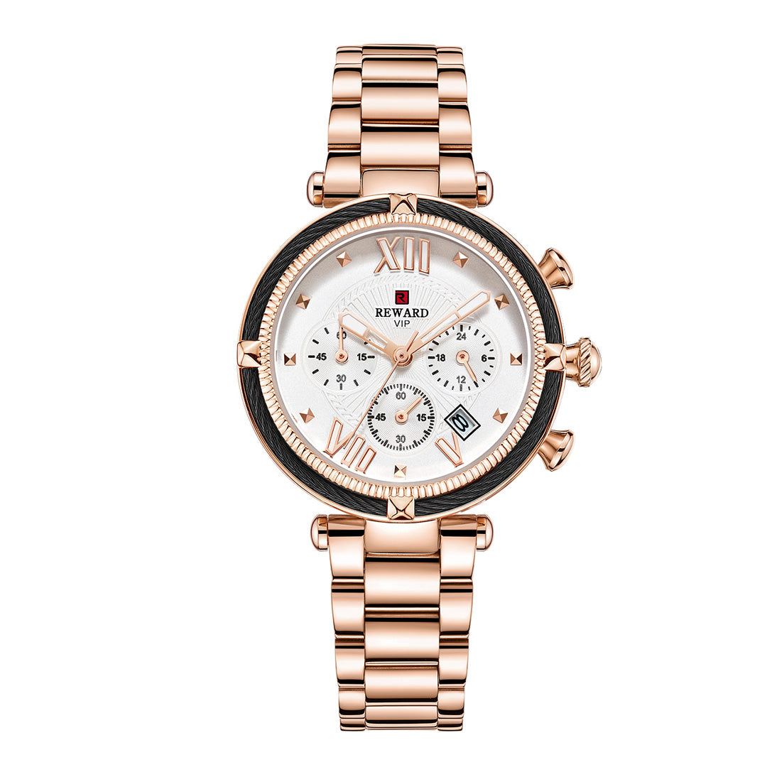 Reward-Montre Femme Chronographe de Luxe-Élégant en Acier Inoxydable