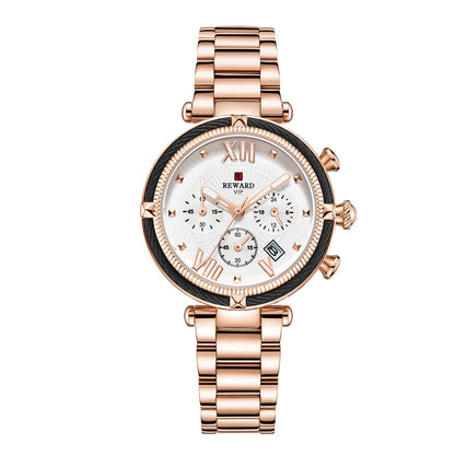 Reward-Montre Femme Chronographe de Luxe-Élégant en Acier Inoxydable