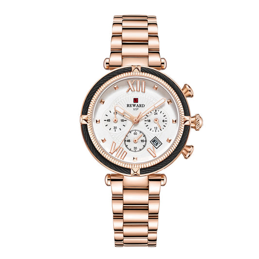 Reward-Montre Femme Chronographe de Luxe-Élégant en Acier Inoxydable