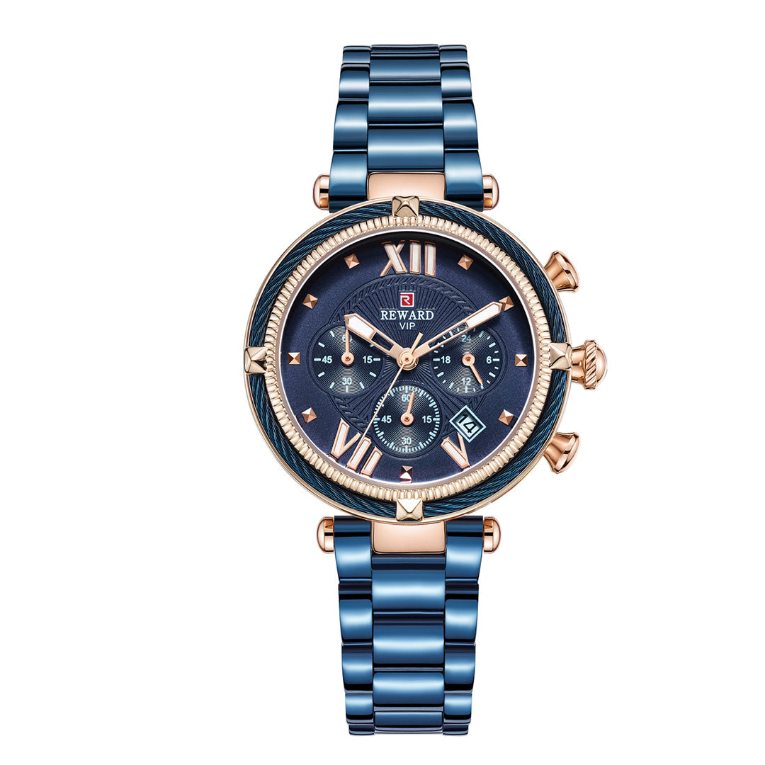 Reward-Montre Femme Chronographe de Luxe-Élégant en Acier Inoxydable