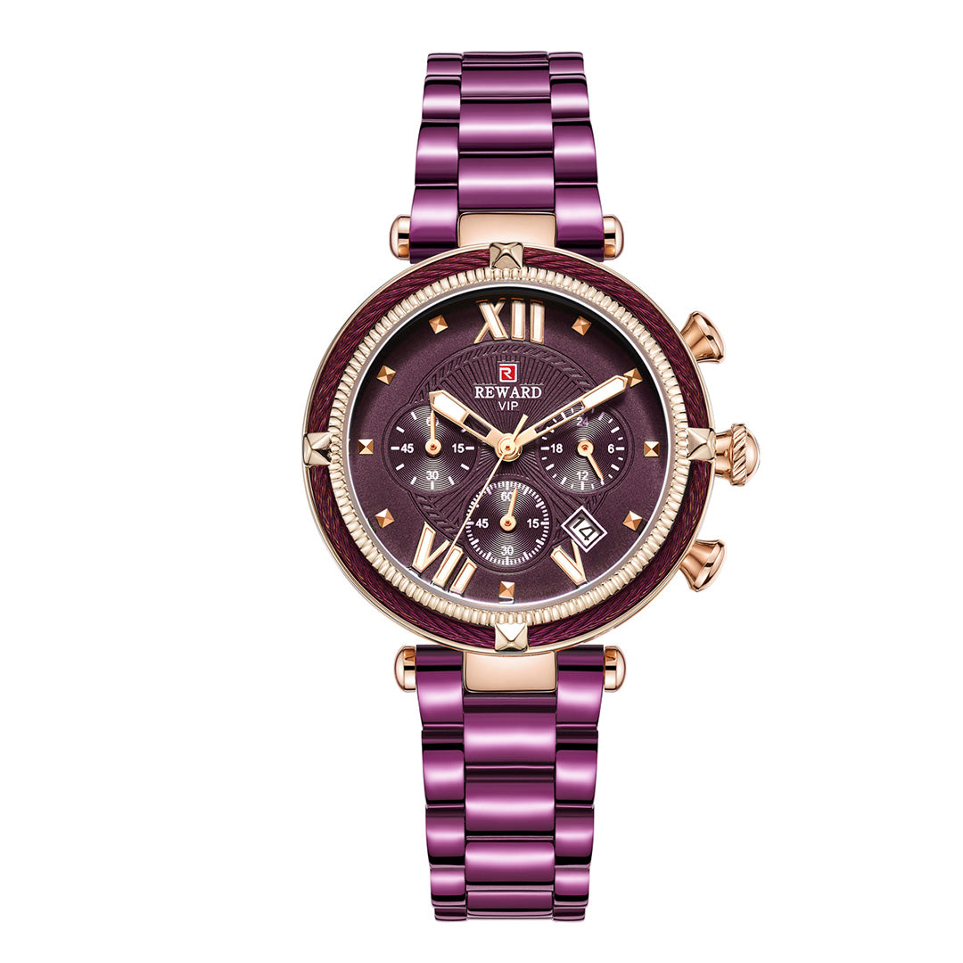 Reward-Montre Femme Chronographe de Luxe-Élégant en Acier Inoxydable