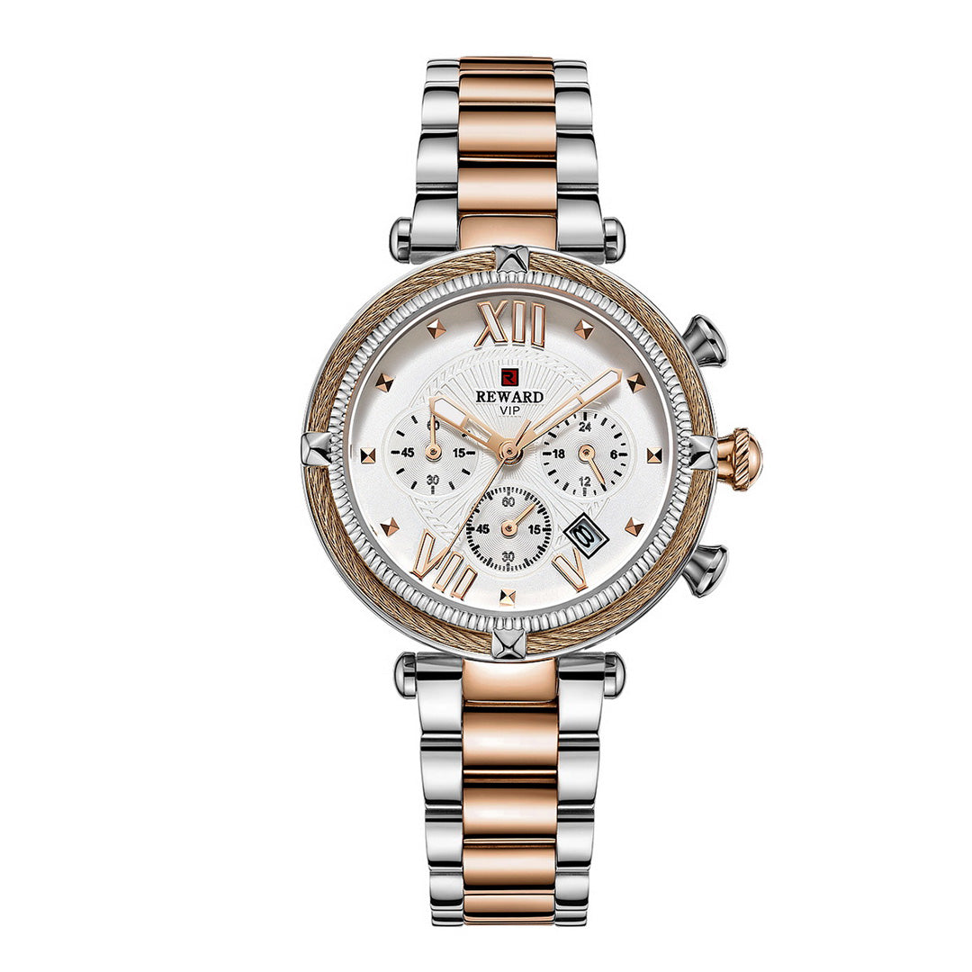 Reward-Montre Femme Chronographe de Luxe-Élégant en Acier Inoxydable