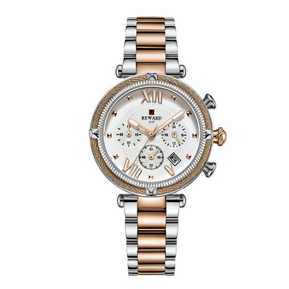 Reward-Montre Femme Chronographe de Luxe-Élégant en Acier Inoxydable