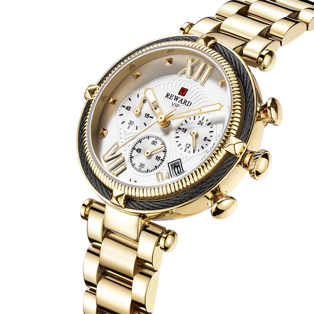Reward-Montre Femme Chronographe de Luxe-Élégant en Acier Inoxydable
