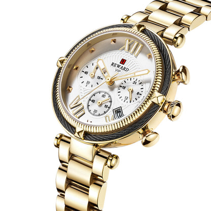 Reward-Montre Femme Chronographe de Luxe-Élégant en Acier Inoxydable