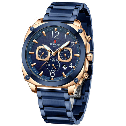 Reward-Montre Homme Chronographe de Luxe en Acier Inoxydable & Affichage Lumineux