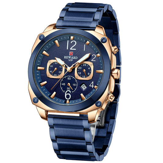Reward-Montre Homme Chronographe de Luxe en Acier Inoxydable & Affichage Lumineux