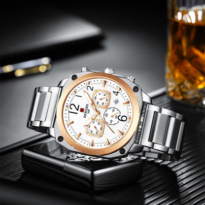 Reward-Montre Homme Chronographe de Luxe en Acier Inoxydable & Affichage Lumineux