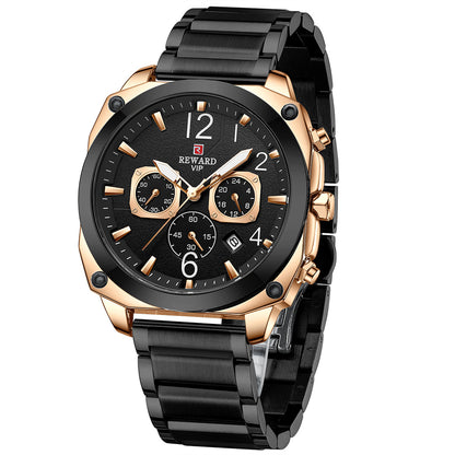 Reward-Montre Homme Chronographe de Luxe en Acier Inoxydable & Affichage Lumineux