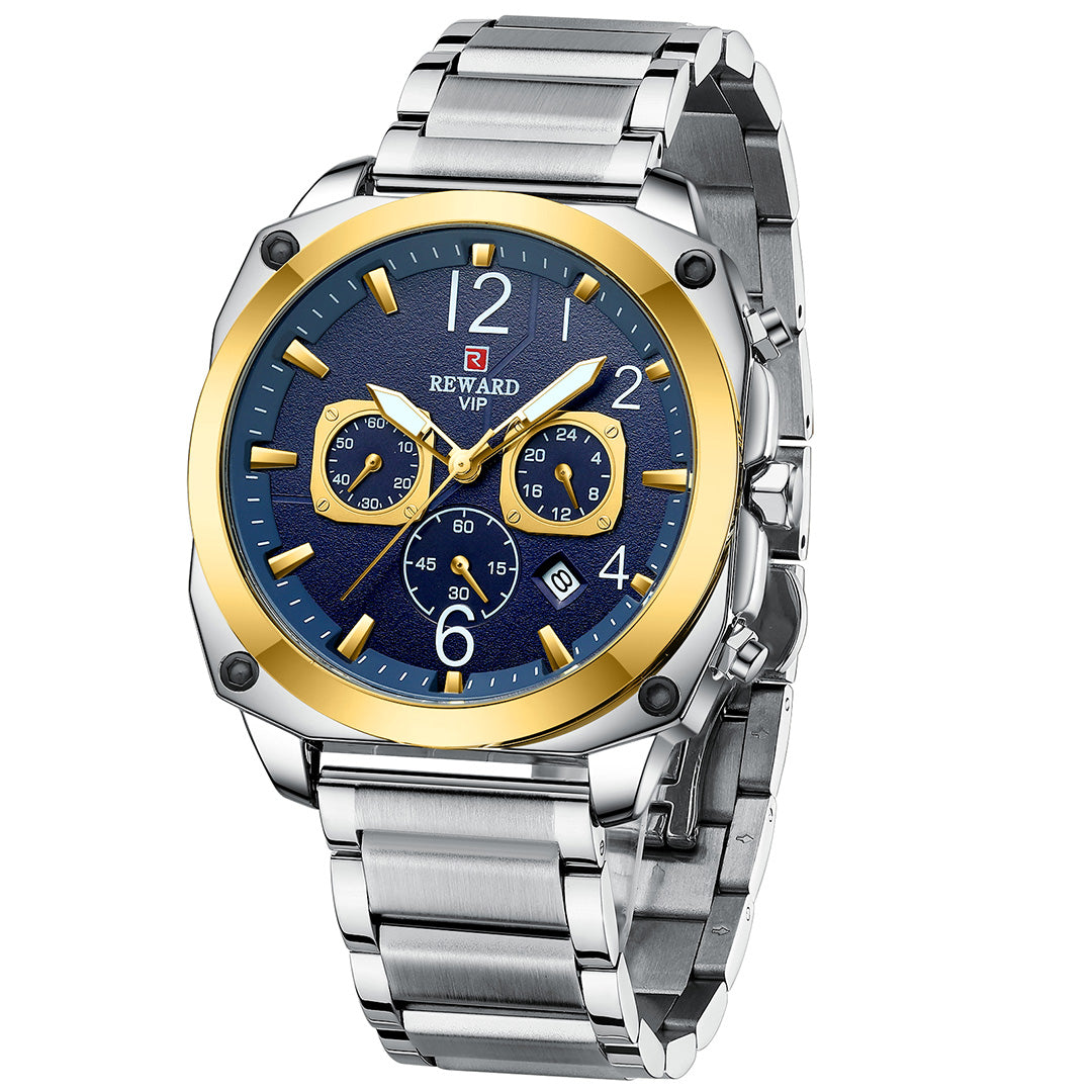 Reward-Montre Homme Chronographe de Luxe en Acier Inoxydable & Affichage Lumineux