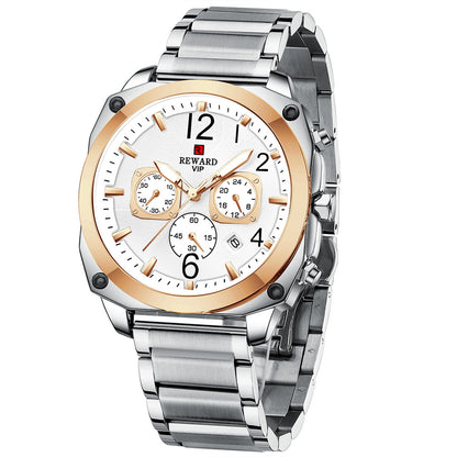 Reward-Montre Homme Chronographe de Luxe en Acier Inoxydable & Affichage Lumineux