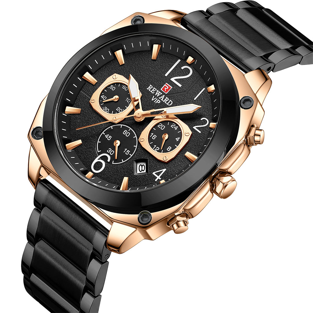 Reward-Montre Homme Chronographe de Luxe en Acier Inoxydable & Affichage Lumineux