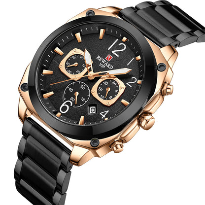 Reward-Montre Homme Chronographe de Luxe en Acier Inoxydable & Affichage Lumineux