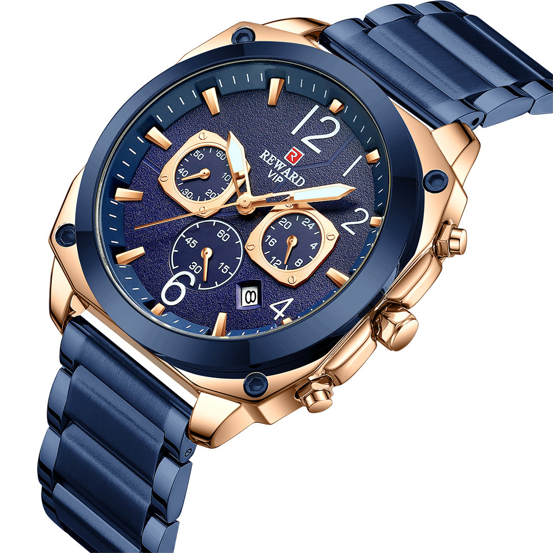 Reward-Montre Homme Chronographe de Luxe en Acier Inoxydable & Affichage Lumineux