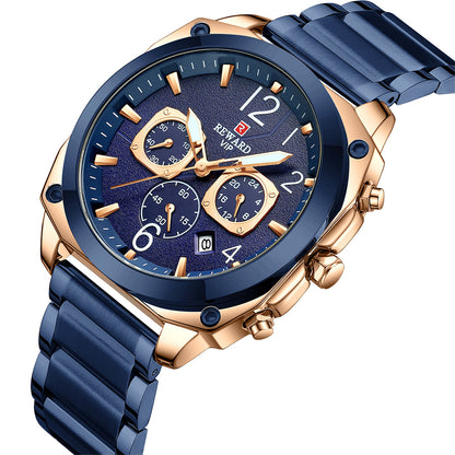 Reward-Montre Homme Chronographe de Luxe en Acier Inoxydable & Affichage Lumineux