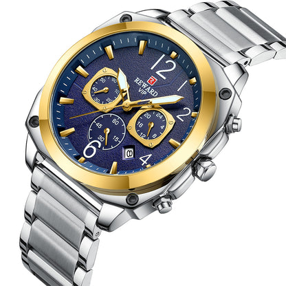 Reward-Montre Homme Chronographe de Luxe en Acier Inoxydable & Affichage Lumineux