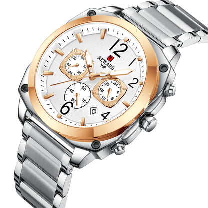 Reward-Montre Homme Chronographe de Luxe en Acier Inoxydable & Affichage Lumineux