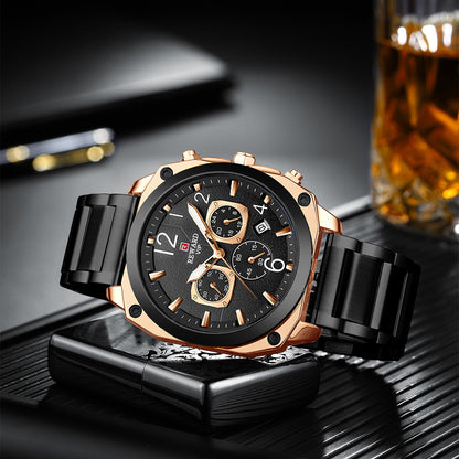 Reward-Montre Homme Chronographe de Luxe en Acier Inoxydable & Affichage Lumineux