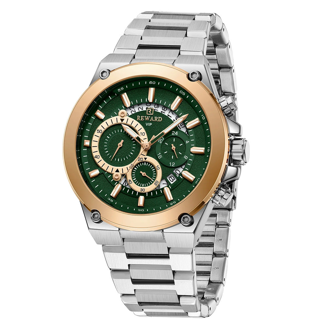 Reward-Montre Homme de Luxe en Acier Inoxydable & Chronographe
