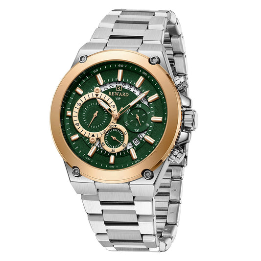 Reward-Montre Homme de Luxe en Acier Inoxydable & Chronographe