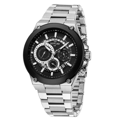 Reward-Montre Homme de Luxe en Acier Inoxydable & Chronographe