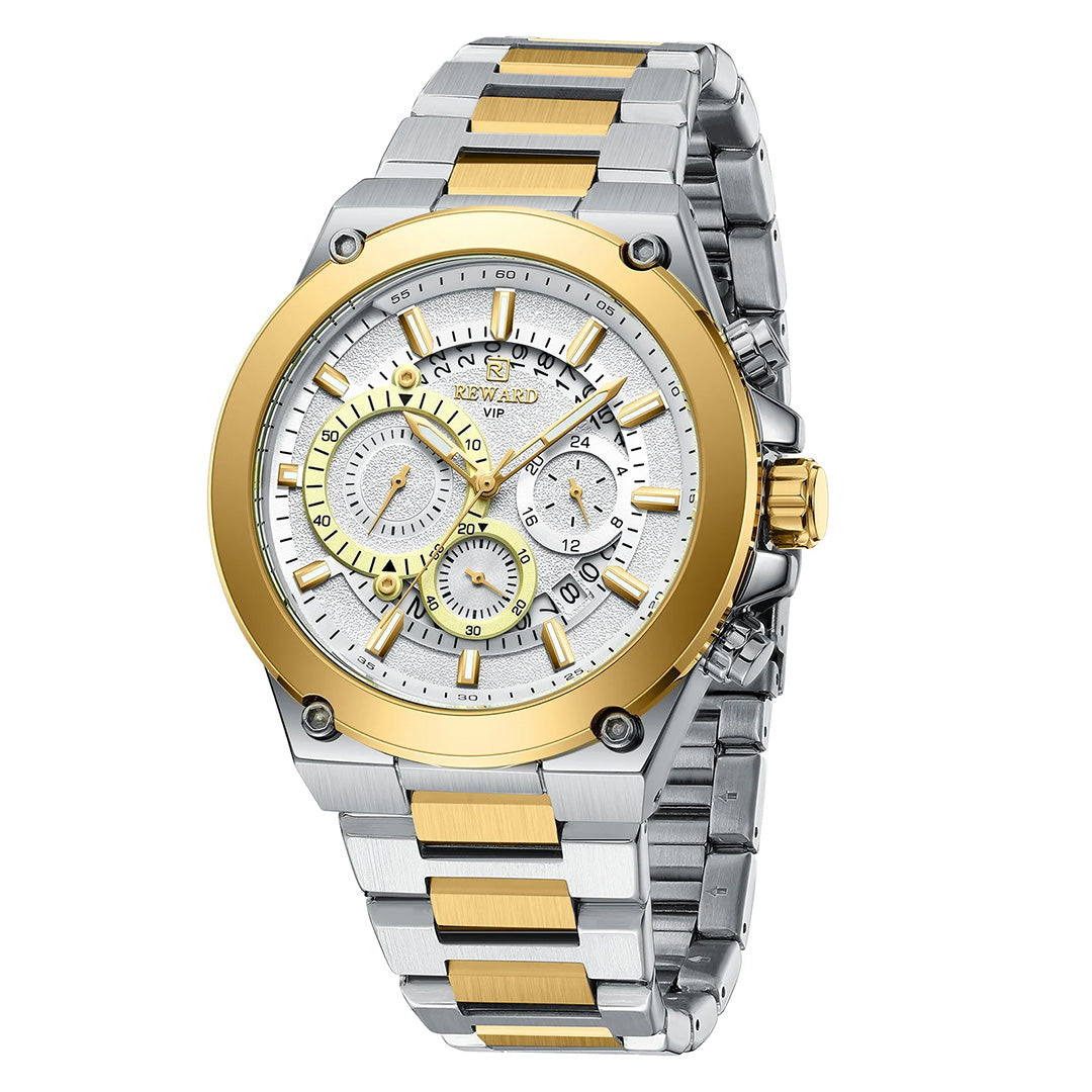 Reward-Montre Homme de Luxe en Acier Inoxydable & Chronographe