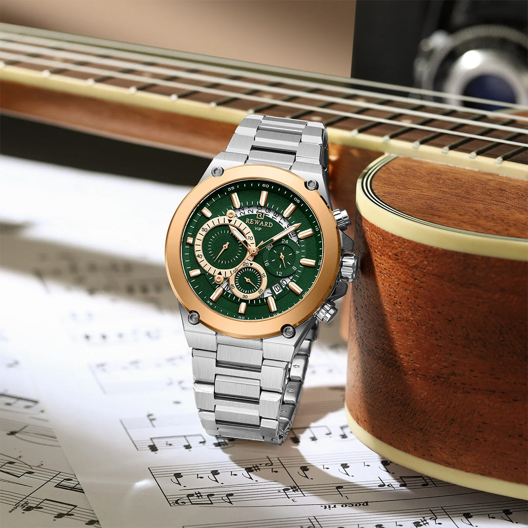 Reward-Montre Homme de Luxe en Acier Inoxydable & Chronographe