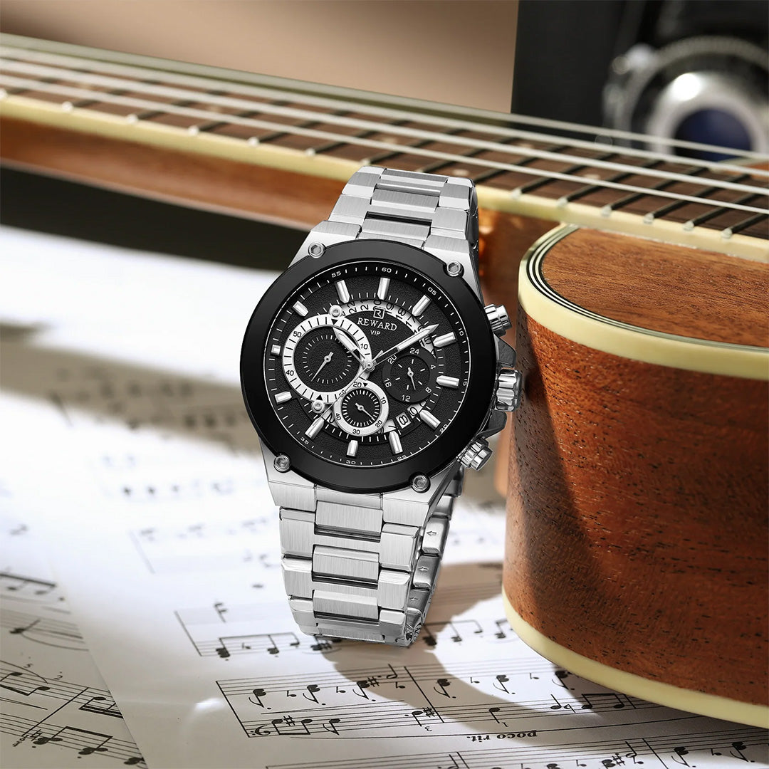 Reward-Montre Homme de Luxe en Acier Inoxydable & Chronographe