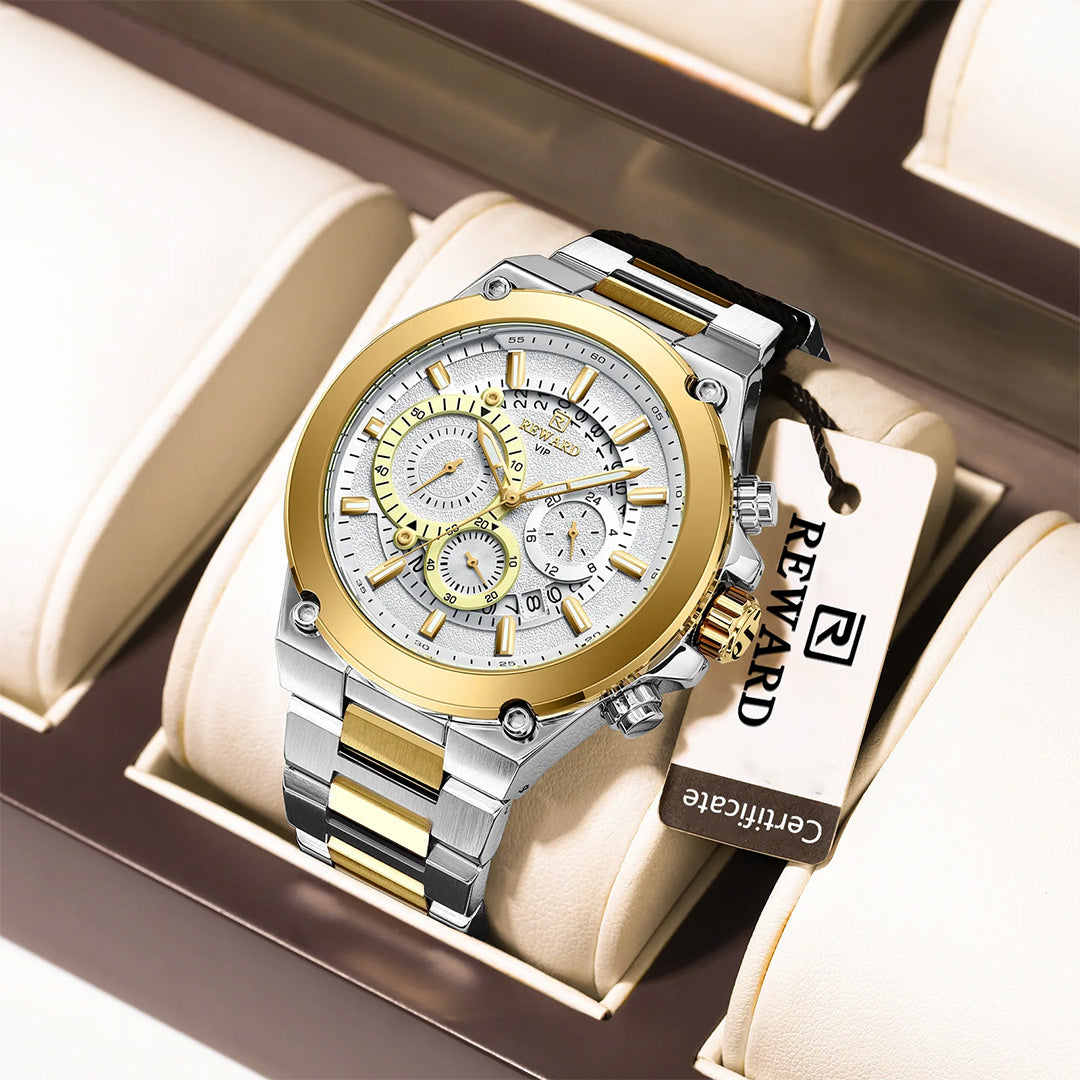 Reward-Montre Homme de Luxe en Acier Inoxydable & Chronographe