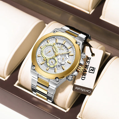 Reward-Montre Homme de Luxe en Acier Inoxydable & Chronographe