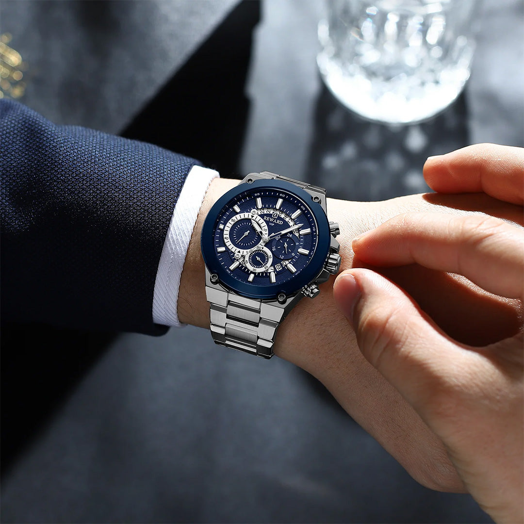 Reward-Montre Homme de Luxe en Acier Inoxydable & Chronographe