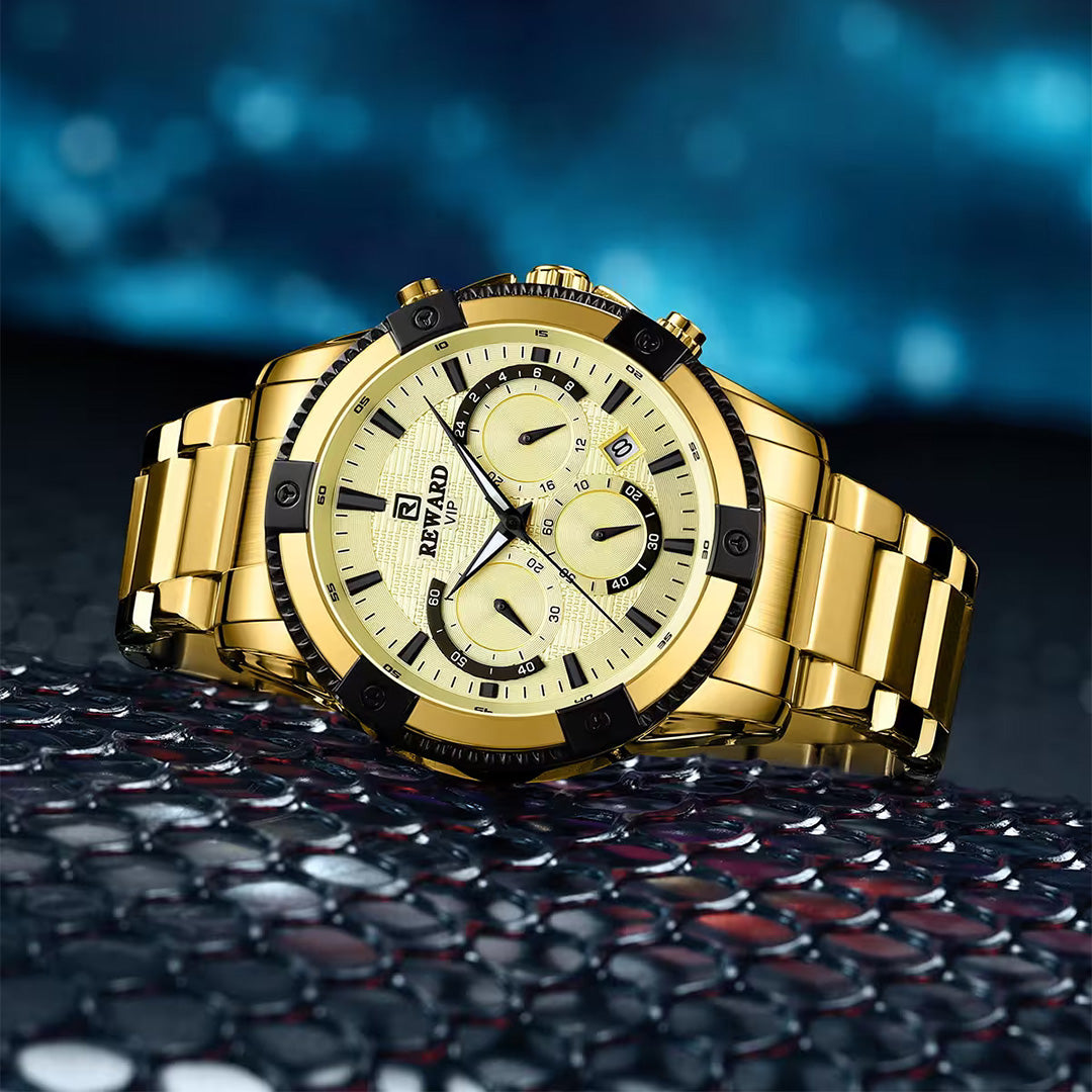 Reward-Montre Homme. Acier Inoxydable avec Chronographe & Affichage Lumineux