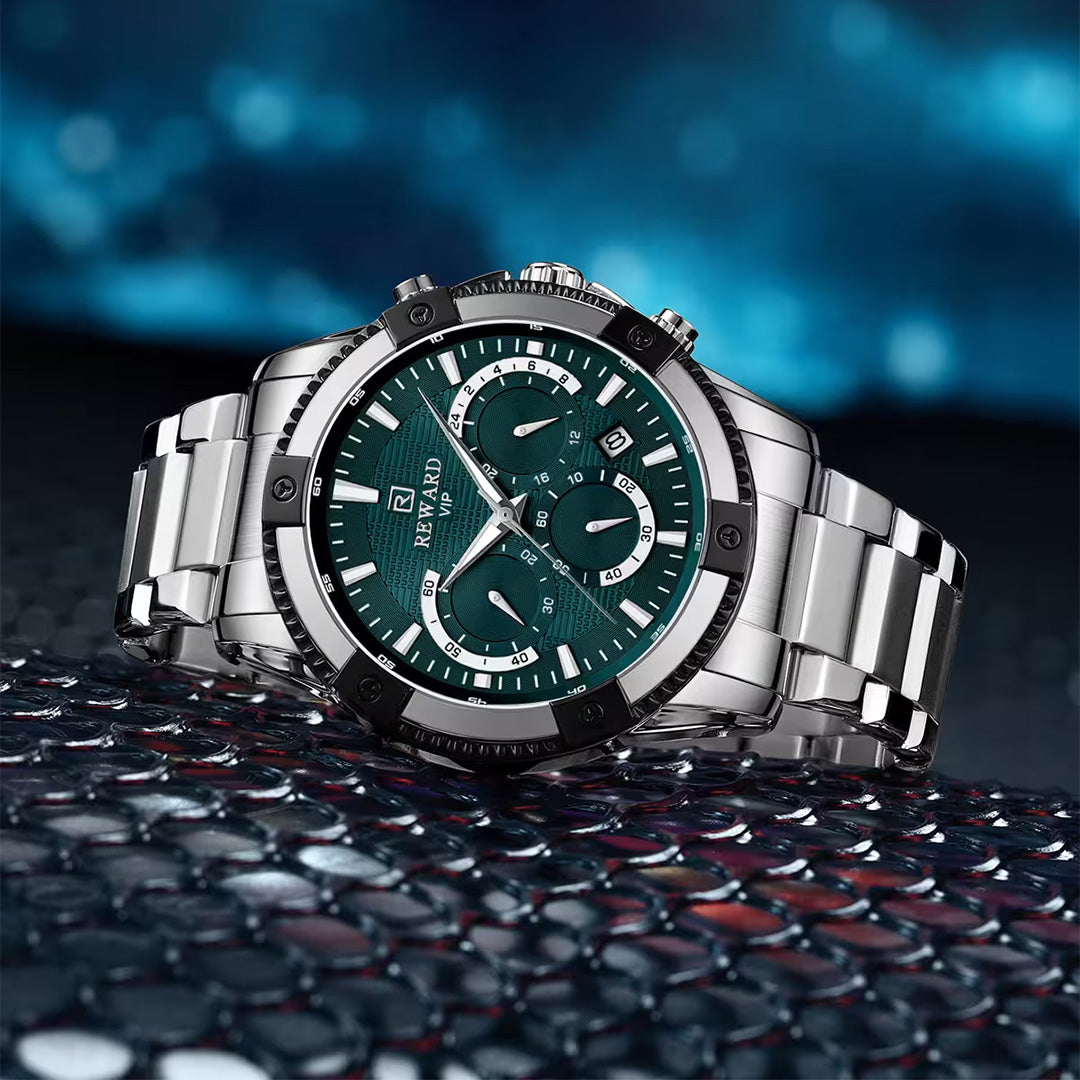 Reward-Montre Homme. Acier Inoxydable avec Chronographe & Affichage Lumineux