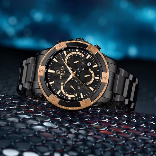 Reward-Montre Homme. Acier Inoxydable avec Chronographe & Affichage Lumineux