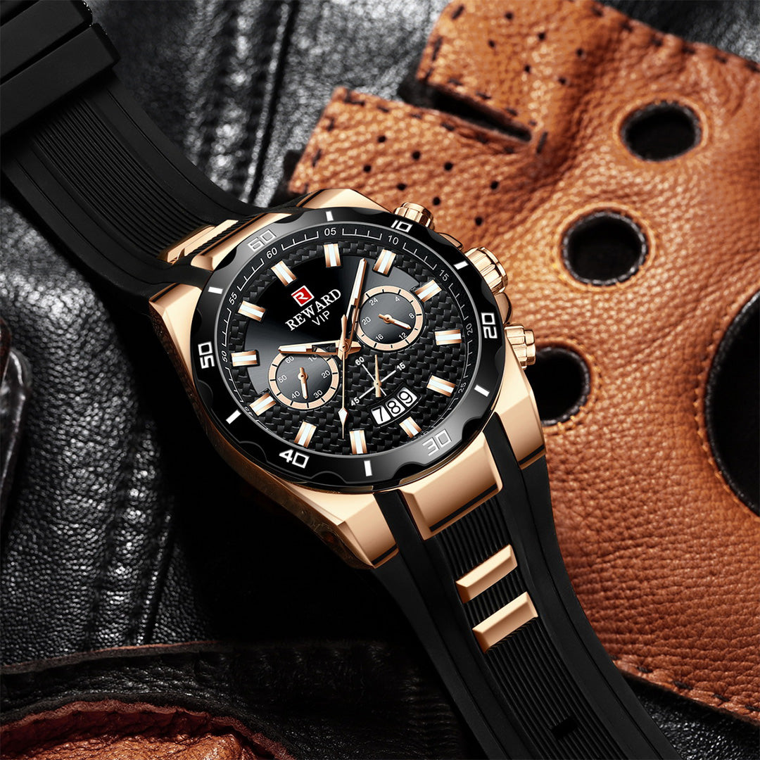 Reward-Montre Homme Quartz Multifonction avec Bracelet Silicone Confortable